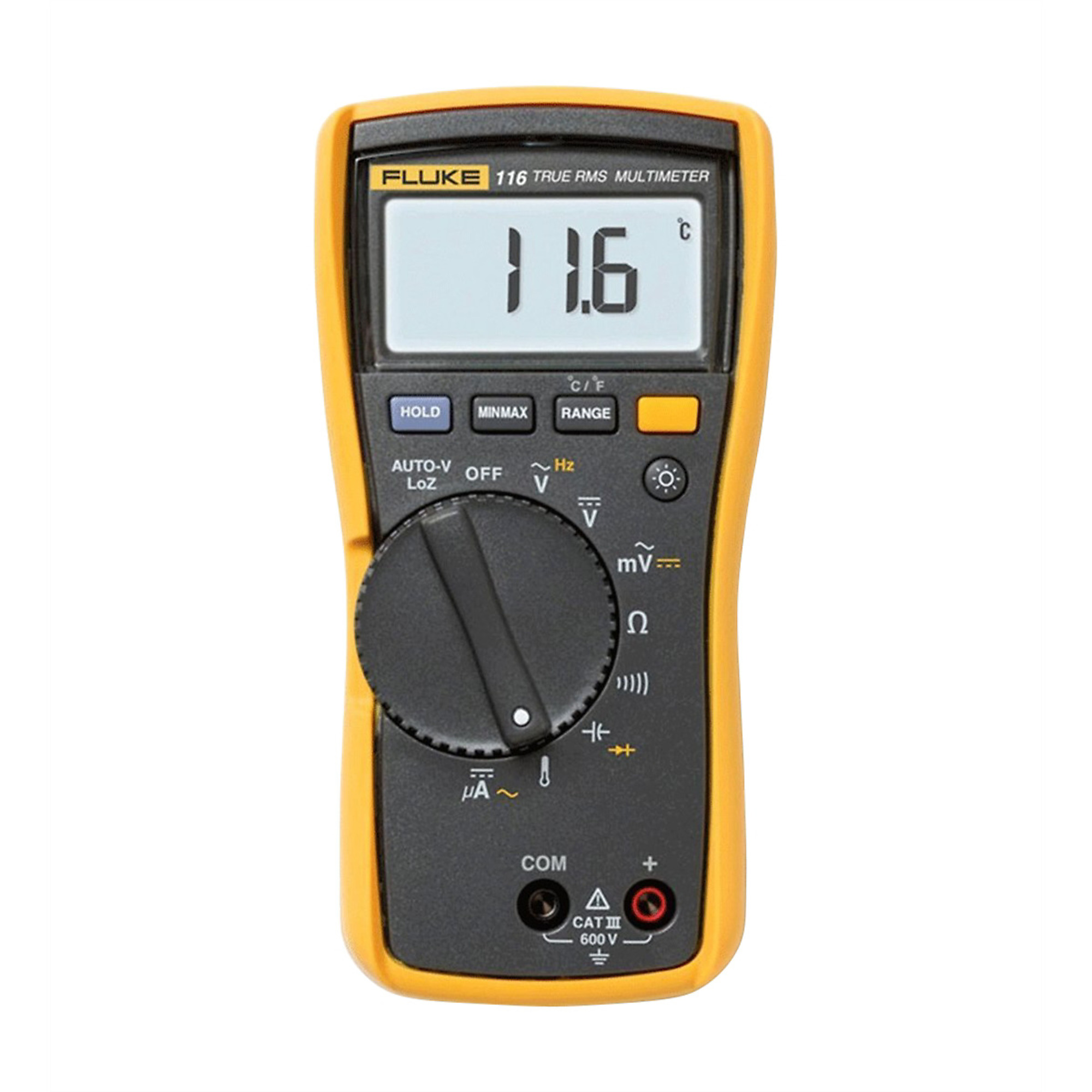 Fluke HVAC True RMS Multimeter — Built-In Thermometer, LED Backlight, Model# FLU116